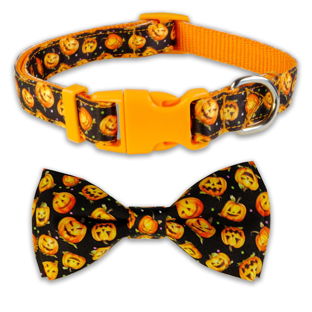 Halloween Skull & Pumpkin Dog Collar with Bow Tie