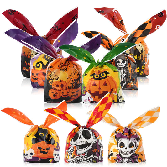Halloween Treat Bags with Twist Ties, 150-Pack (9 Designs)