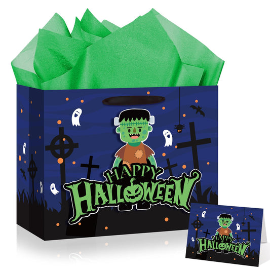 Zombie Halloween Gift Bag with Tissue Paper & Card