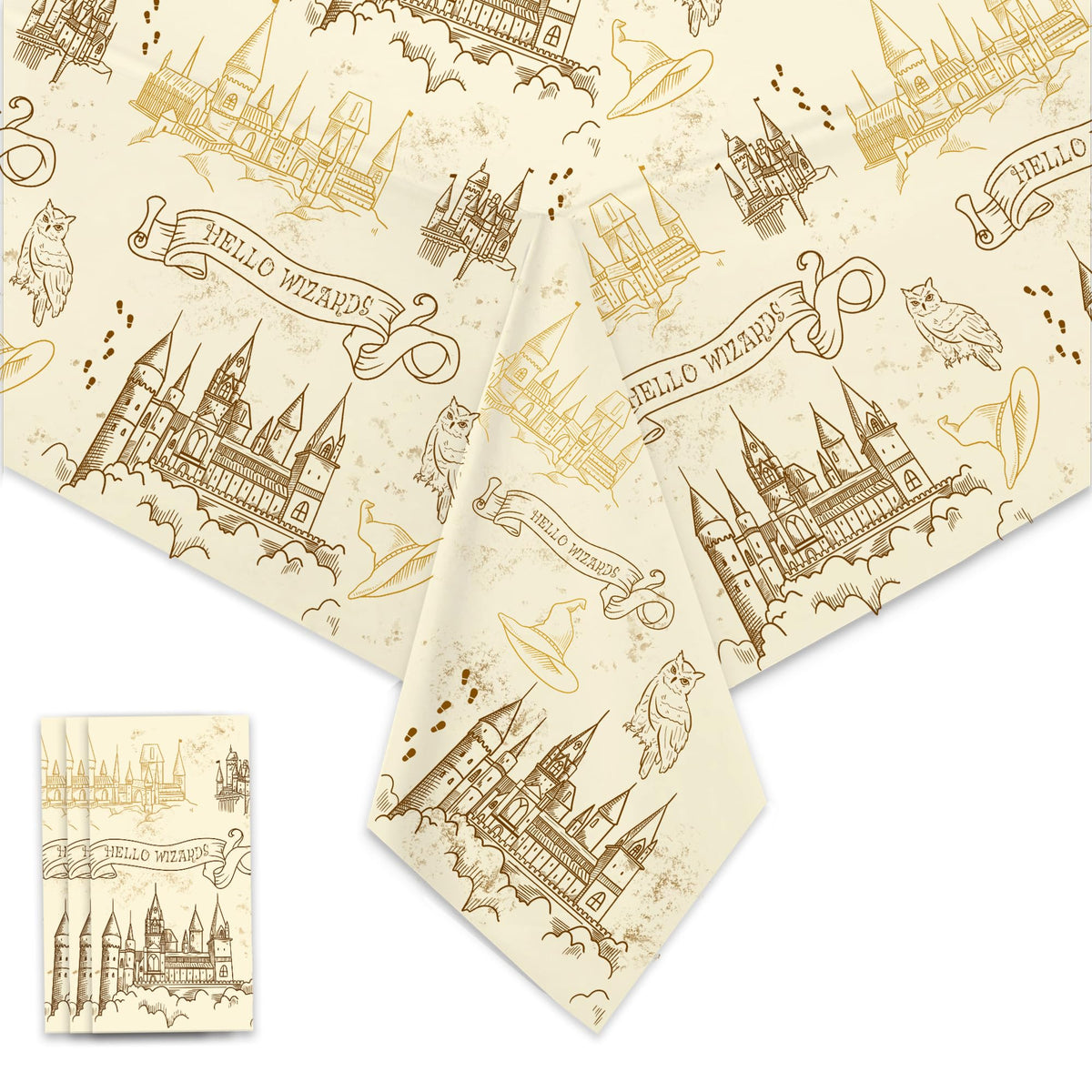 Wizard-Themed Plastic Tablecloths, 3-Pack (52" x 108")