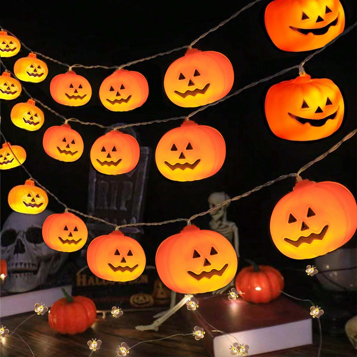 Pumpkin String Lights, 10 ft with 20 LEDs (Battery-Powered)