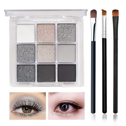 Black & Grey Smoky Eyeshadow Palette, 15 Colors with 3 Brushes