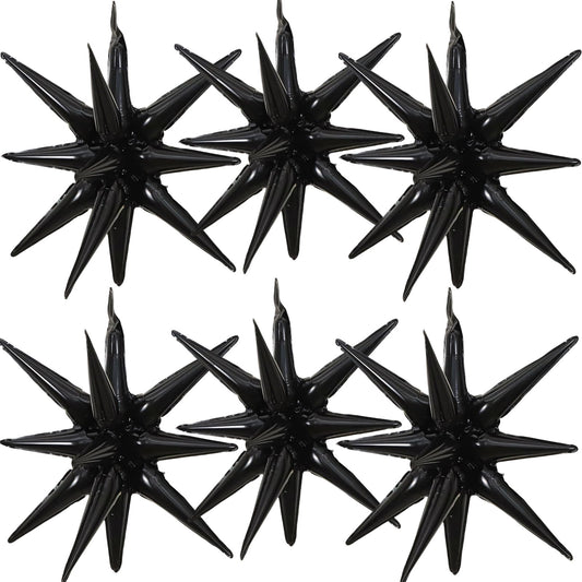 Black Starburst Foil Balloons, 27", 6-Pack